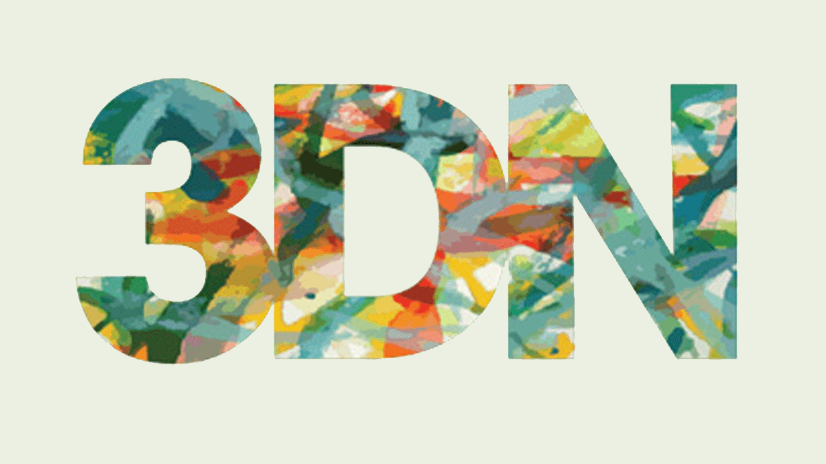 3DN logo- colourful 3, a capital D, and a capital N next to each other.