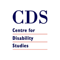 Centre for Disability Studies logo. It has dark blue writing with orange stripes.
