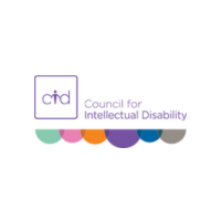 Council for Intellectual Disability log. Purple writing with coloured half circles underneath.
