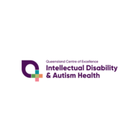 Queensland Centre of Excellence in Autism and Intellectual Disability Health logo. It is purple.