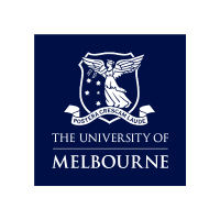 The University of Melbourne logo - dark blue with white writing, and their coat of arms.
