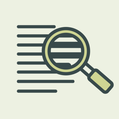 A graphic of some text and a magnifying glass.