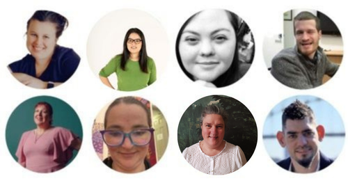 8 pictures of Learn and Lead Group members in round frames.