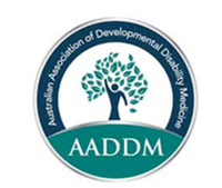 The AADDM logo. It is green and blue and has a tree with the leaves in the shape of Australia and a person as the trunk.