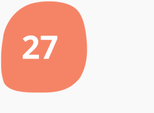 27 in white writing in an orange shape.