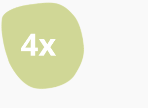 4x in white writing in a light green shape.