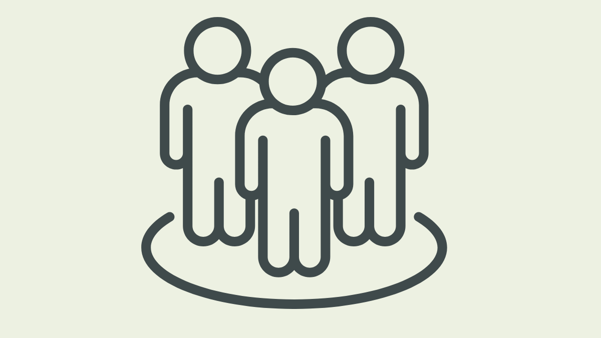 Graphic outline of three people standing in a circle.
