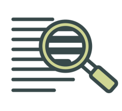 Picture of a magnifying glass with lines of writing. The writing is just lines, you can't read it.