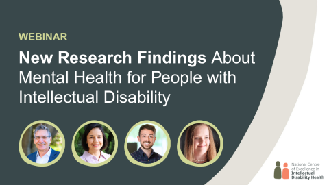 The tile says: Webinar New Research Finding About Mental Health for People with Intellectual Disability. There are photos of the presenters at the bottom.