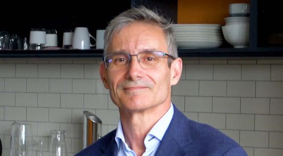 Julian in the kitchen at work where the video was filmed