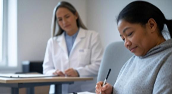 A person fills out an eligibility form for a clinical trial