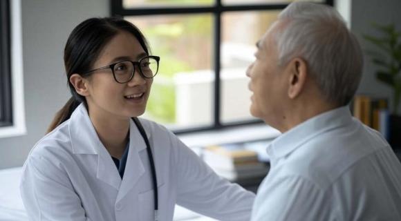 A doctor comforts a patient