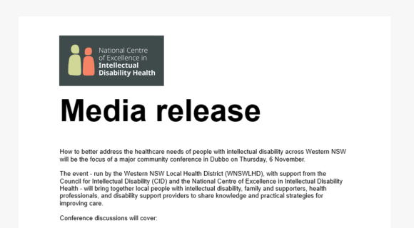 Top page of a media release. Has the Centre logo plus the words Media Release above some unreadable writing.