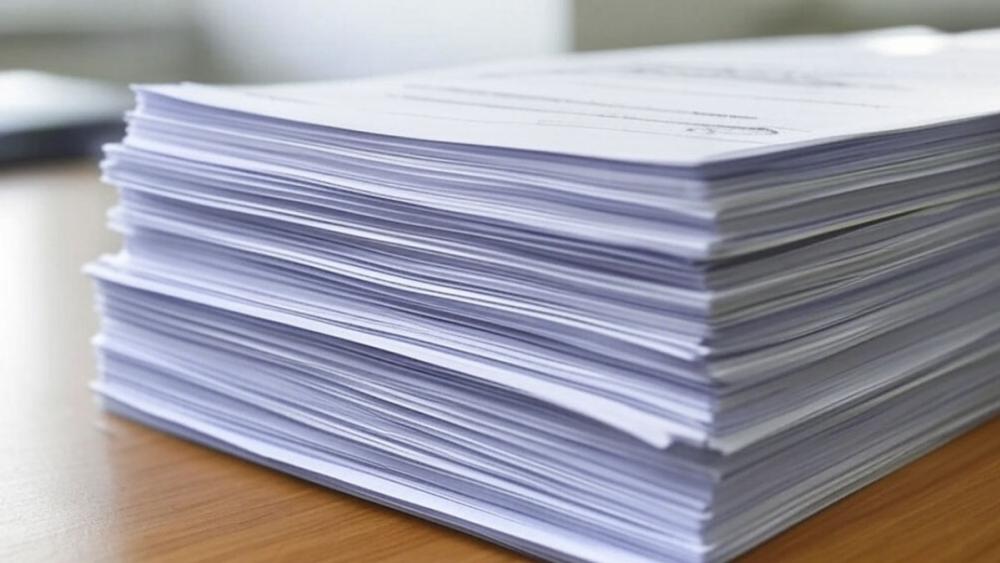 A pile of our submissions sitting on a desktop