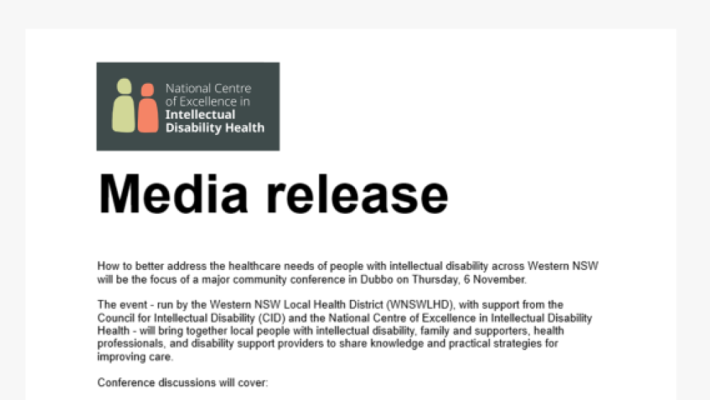 Top page of a media release. Has the Centre logo plus the words Media Release above some unreadable writing.