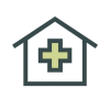 Health Services Development icon. A house with a medical cross on it.