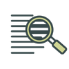 Graphic of a magnifying glass and some lines representing writing.